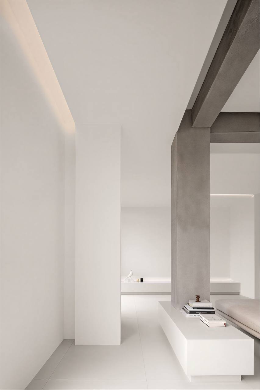 Raw concrete meeting white volumes